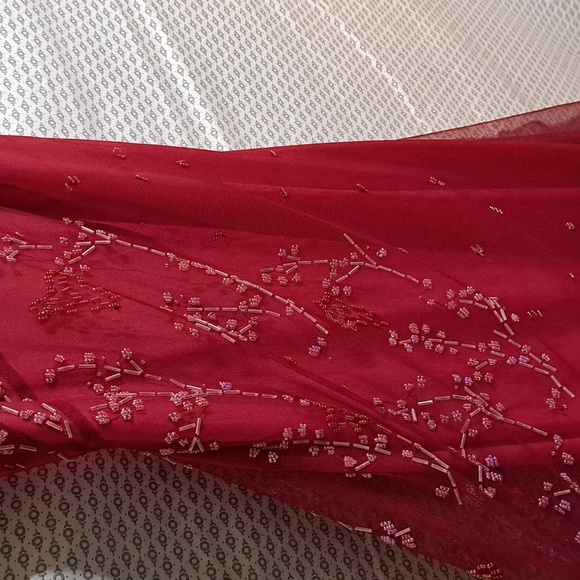 BCBG Max Azria Long Red Dress with Beads and Spaghetti Straps - Picture 5 of 9